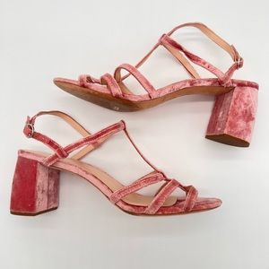 Loeffler Randal Elena Crush  Velvet Strappy Block Heel Sandals Women’s  9B Pink